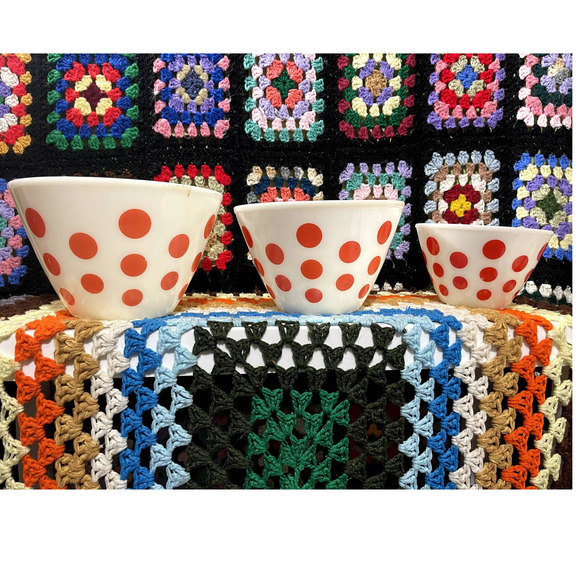 Fire King Red and white Polka Dot nesting bowl set of 3 - Picture 1 of 8